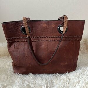 Buffalo Jackson Trading Roosevelt Buffalo Leather Braided Leather Cognac Tote